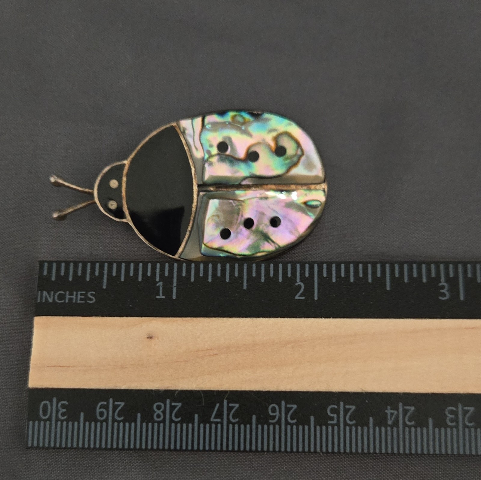 Silver Tone Shell Inlay Ladybug Brooch Pin Multicolor Unisex Adults Alpaca Mex