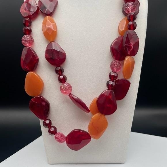 Vintage Chunky Statement Necklace Acrylic Resin Bib Beaded Y2K 90s Opera 48″