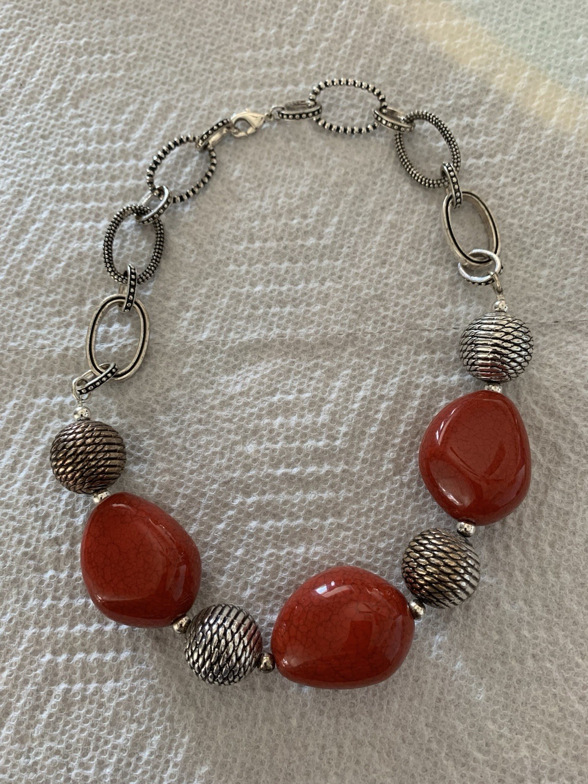 PREMIER DESIGNS Chunk Red Faux Stone Silver tone Bead 18-22″ Statement Necklace