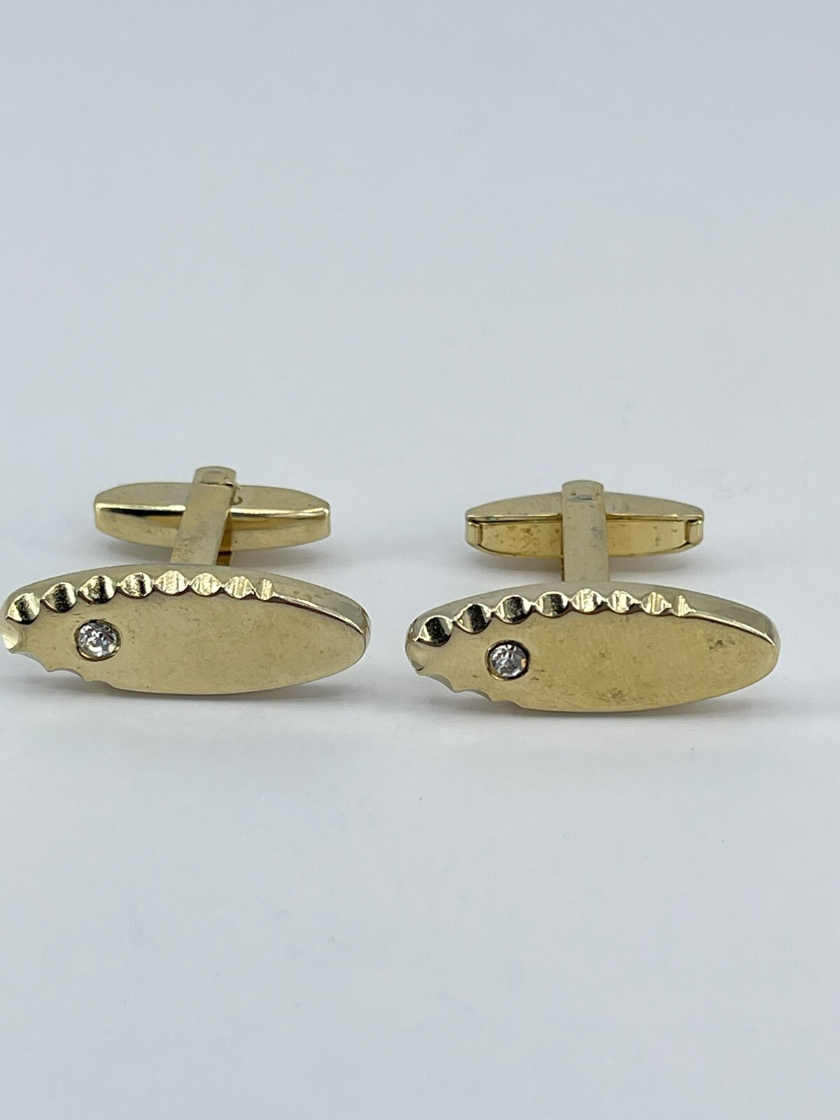 Vintage Foster mens cufflinks elongated oval with scalloped edges rhinestone