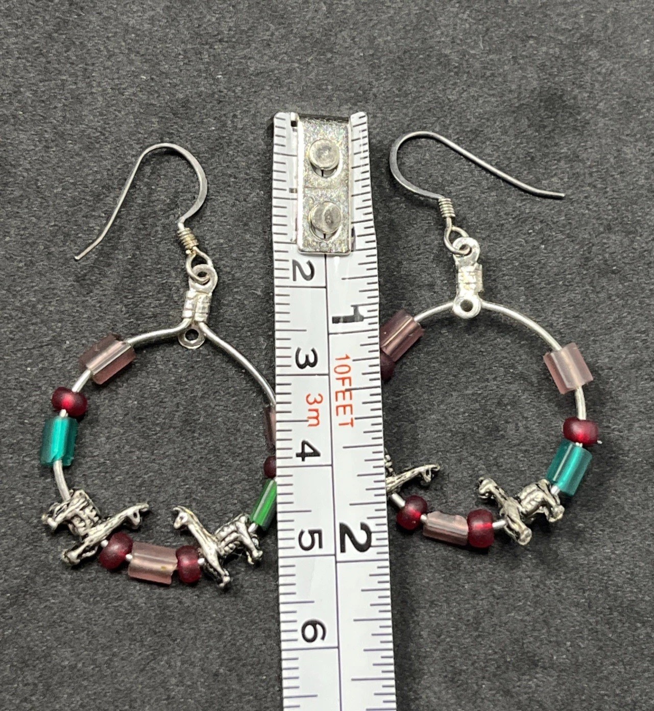 Vintage Llama Hoop Earrings Silver Tone Unsigned