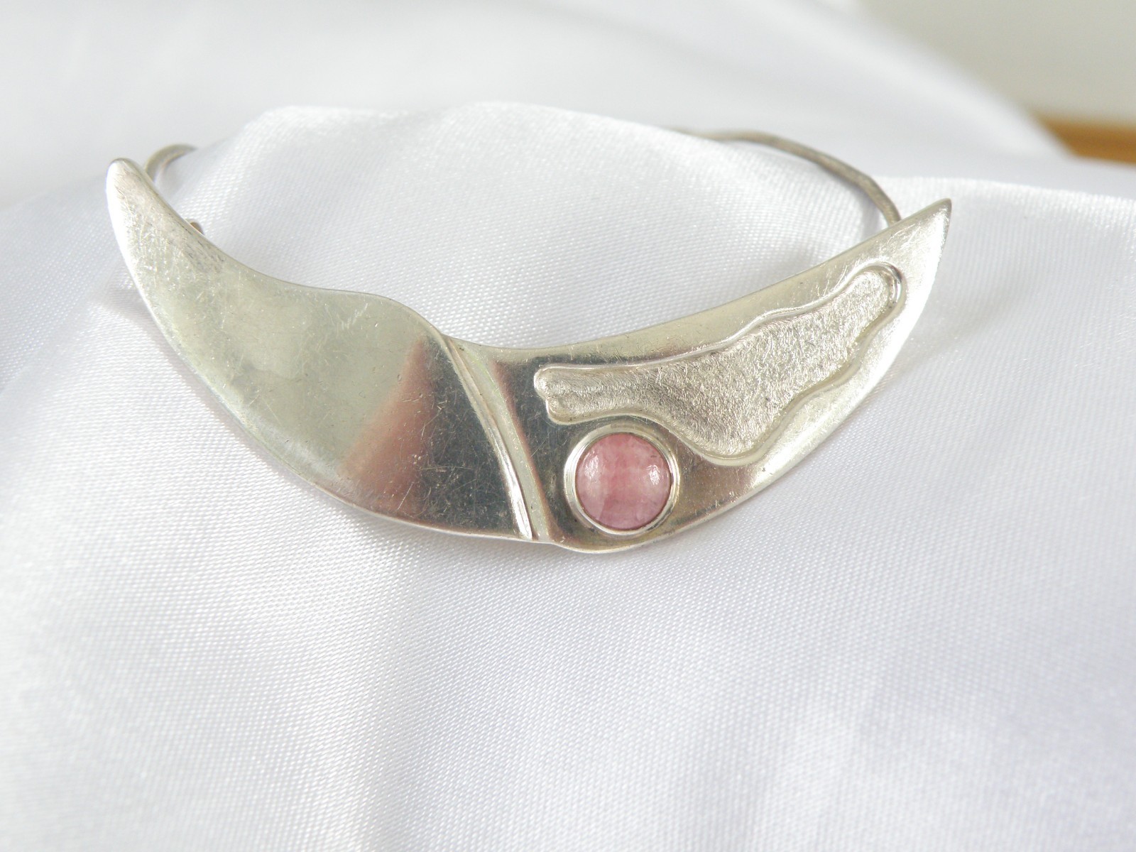 Vintage Sterling Silver 925 Artisan Modernist Rhodochrosite Slide Necklace