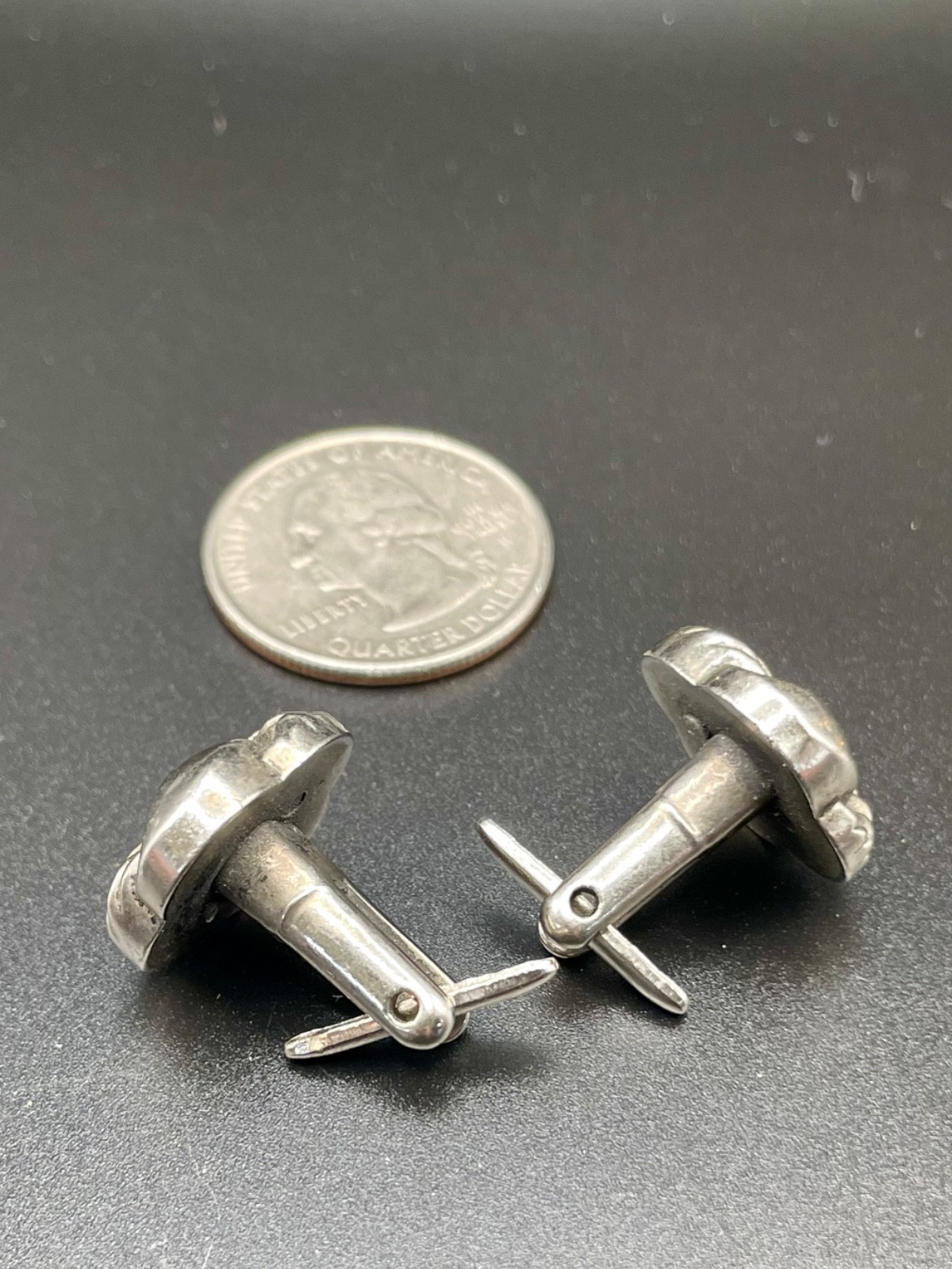 Vintage 1940s Silver Tone Rope Love Knot Early Wing T-Bar Deco Retro Cufflinks