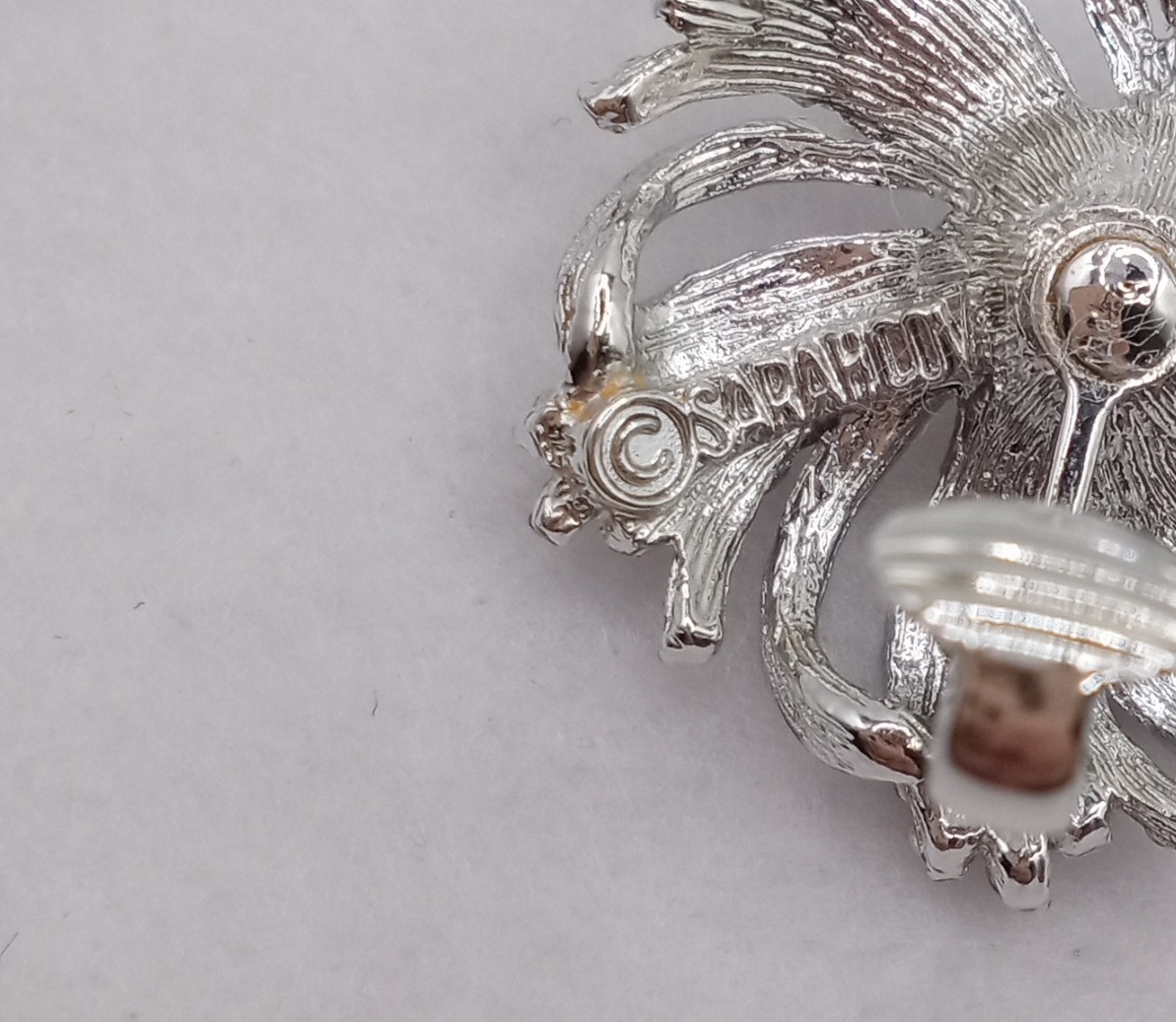 Sarah Coventry Jewelry Set. Clip On Earrings & Brooch Silver tone Rhinestones