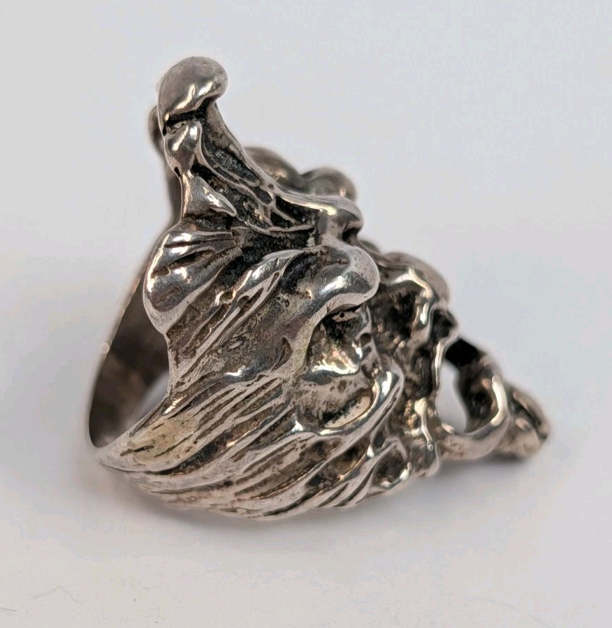 Unisex 60s Handmade Sterling Silver 999 Pagan Green Man Of The North Ring Sz 7