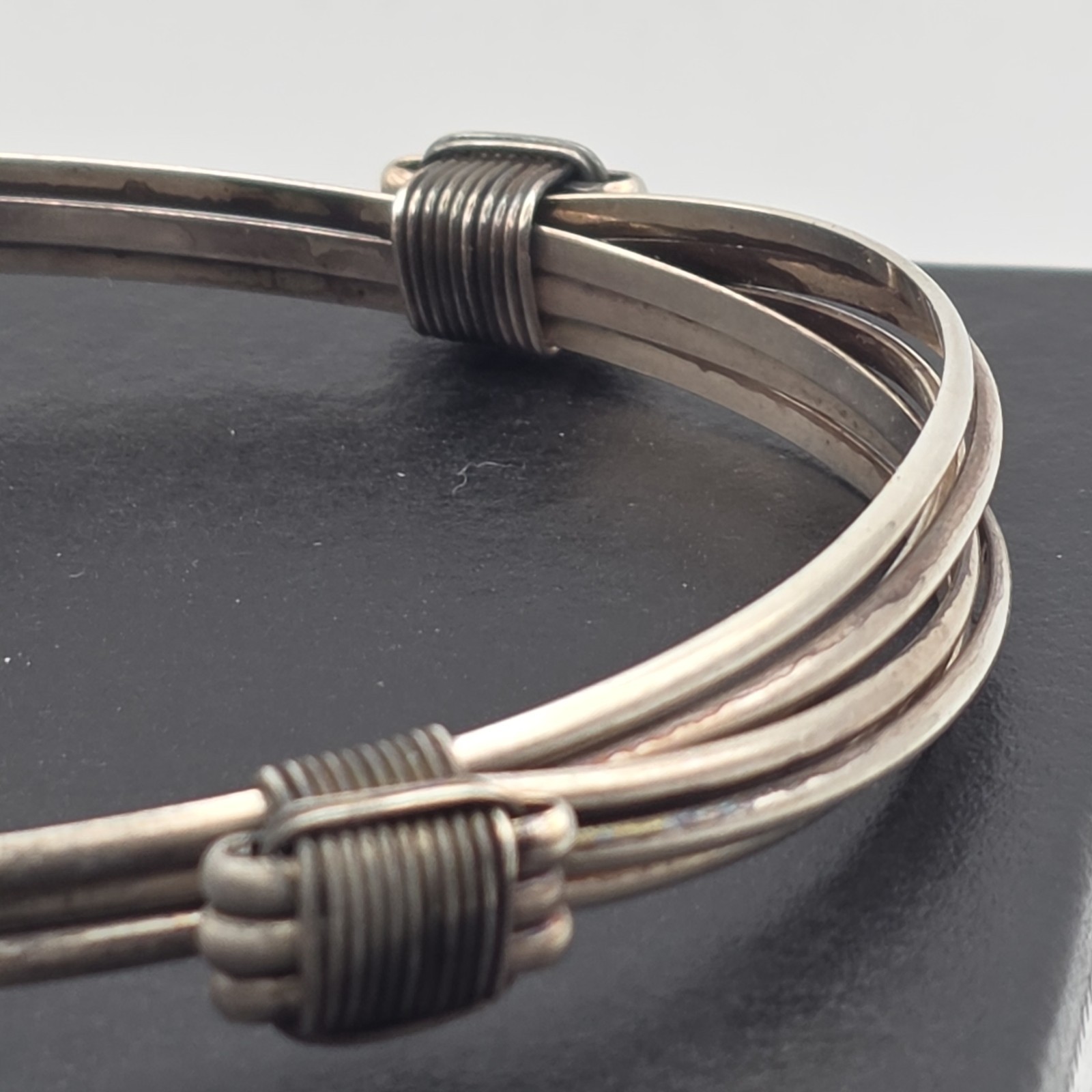 Vtg Brutalist Sterling Silver Wire Wrapped Bangle Bracelet Multi Strand 3″ 30+g