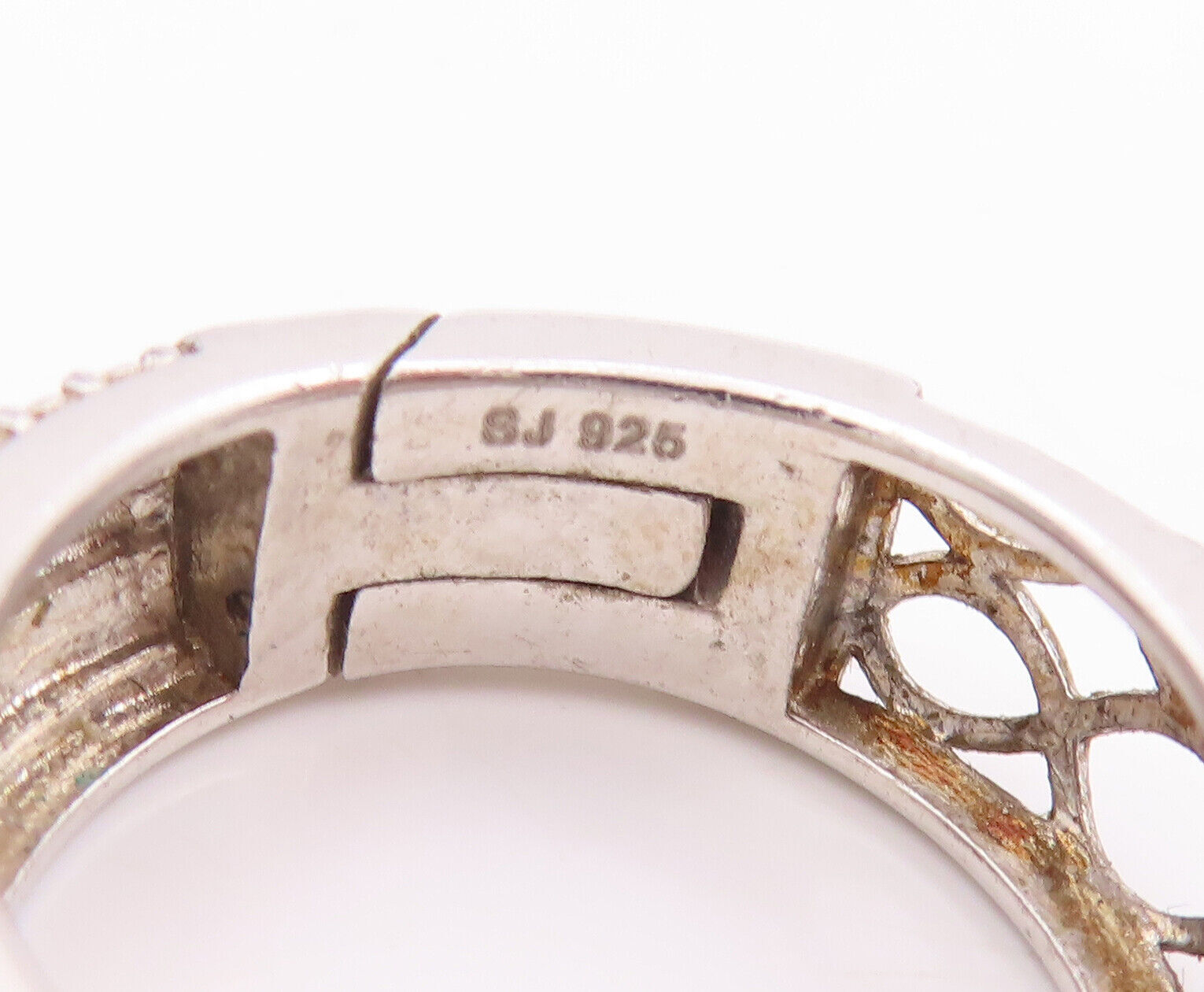 925 Sterling Silver Vintage Earrings Cutout Solid Diamonds Inlay Hoops EG13066