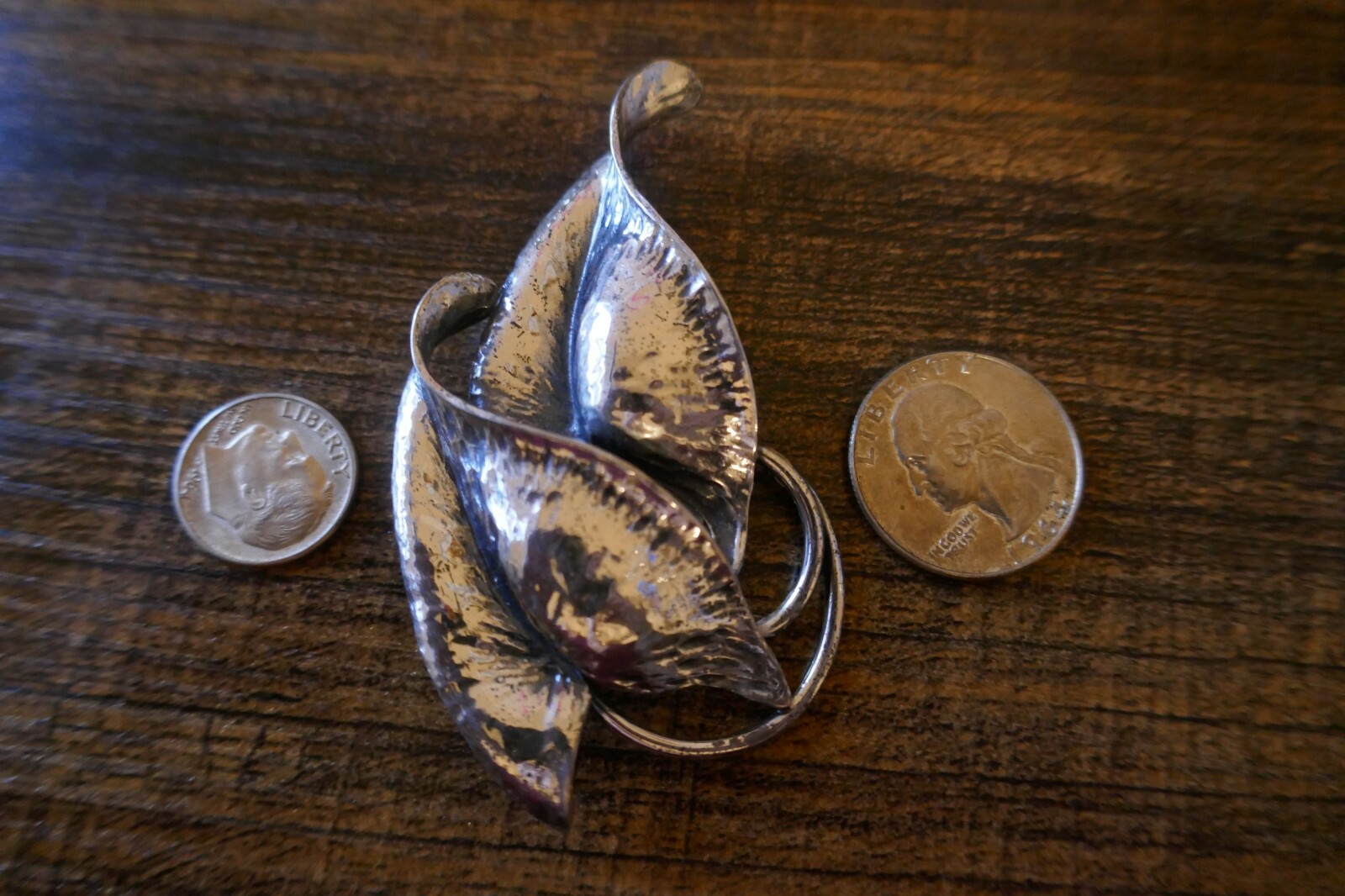 Vintage Deco Designer Sterling Double Leaf Designed Pin / Brooch – 22.8 Grams
