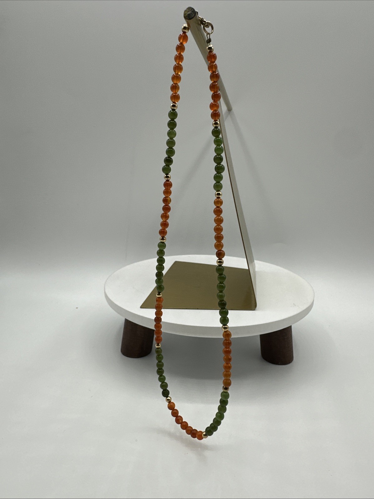 Vtg Jade Carnelian Gold Filled Beads Necklace Choker. 17” long. See pics.