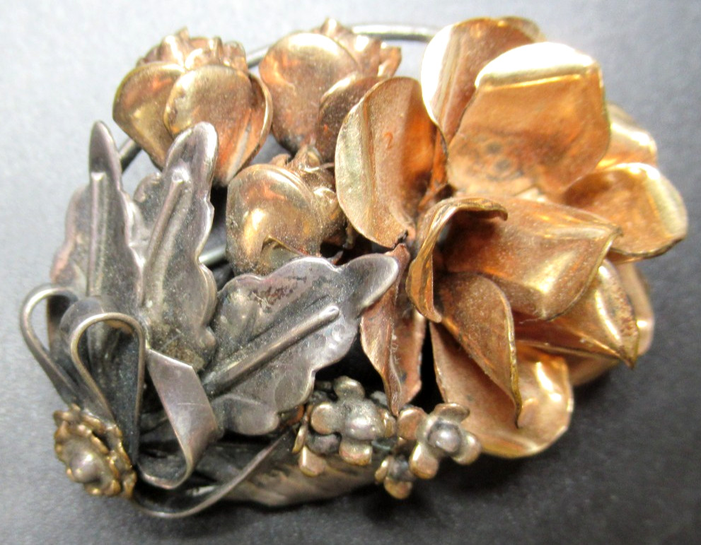 HOBE Sterling Silver 1/20 14K Gold Flowers Vintage Pin Brooch