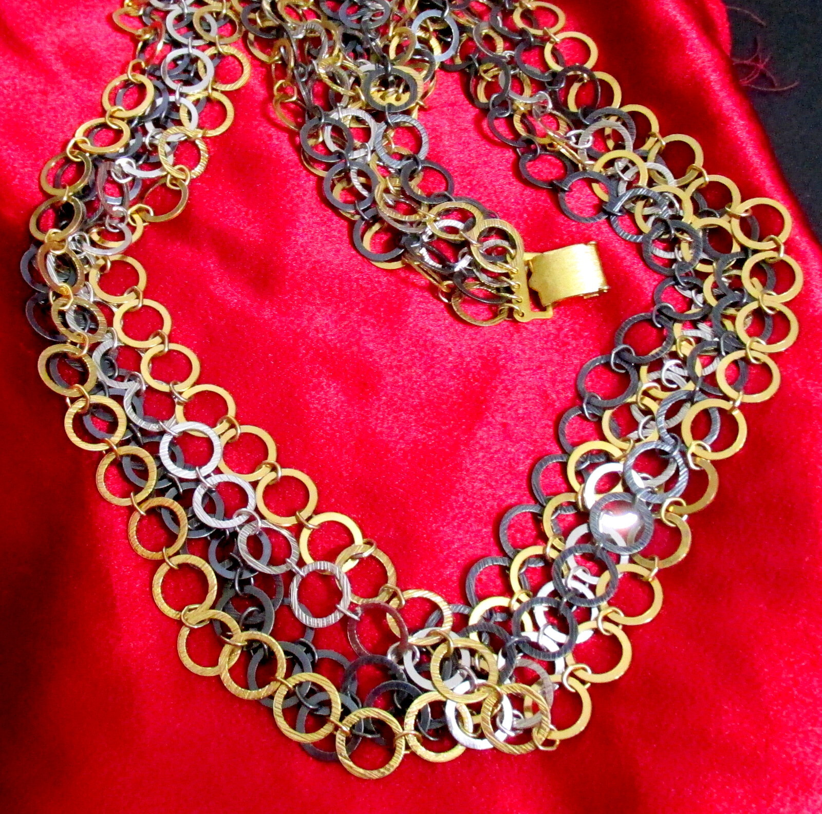 VTG RUNWAY NAPIER LUXE 36″ SWEEPING MULTICHAIN MIXED METAL NECKLACE MODERNIST