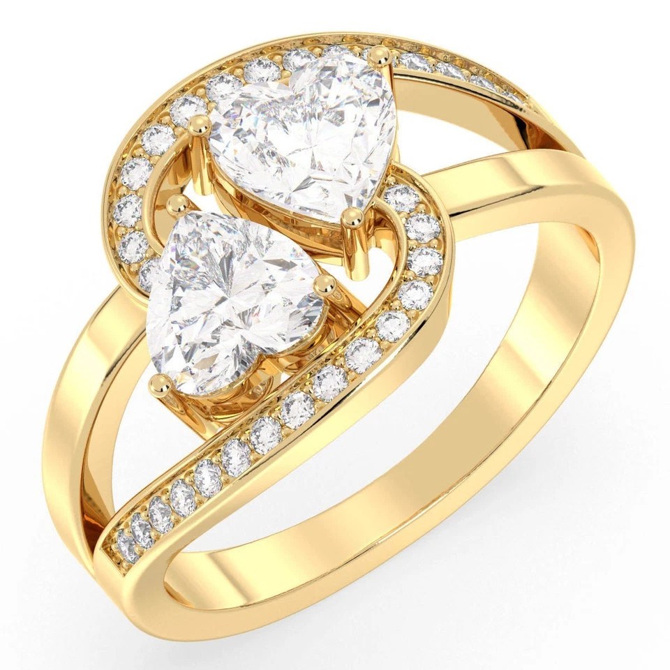 Heart & Round Cut 1.80TCW White Moissanite Wedding Ring Pure 10K Yellow Gold FN