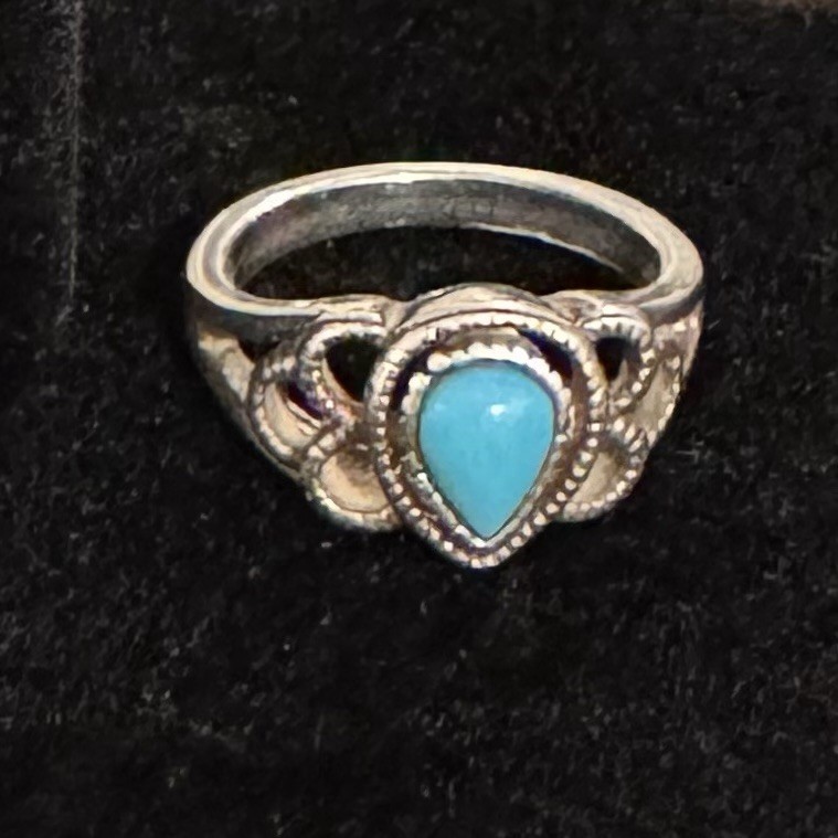 Vintage Turquoise Sterling Silver Teardrop Ring Sz 6.5 Morning Sun Cicle M Stamp