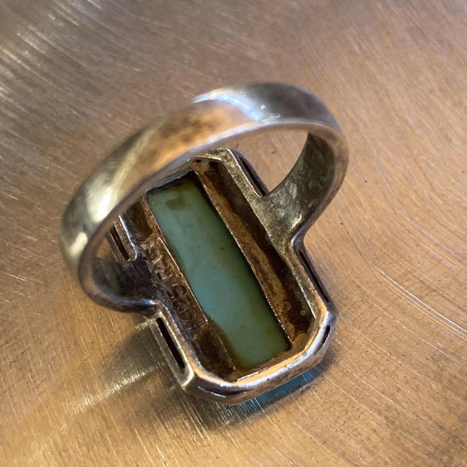 Vintage Sterling Silver Rectangle Marcasite Frame Turquoise Ring Size 7