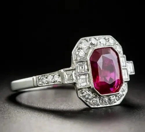 2.75Ct Art Deco Style Lab Created Ruby Halo Engagement Wedding 925 Silver Ring