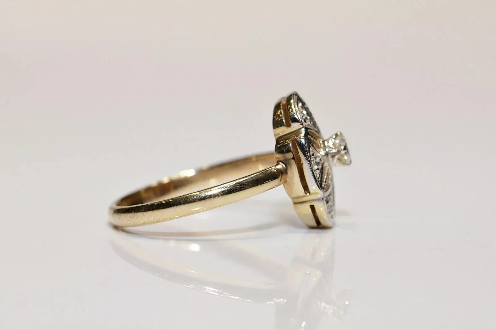 Art Deco Style Lab Created Diamond Filigree Floral 14K White Gold FN Gift Ring