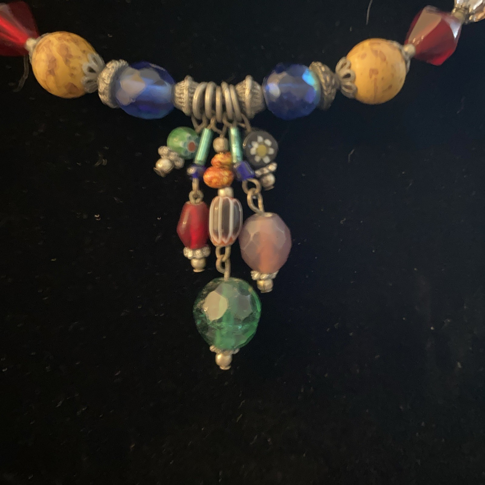 Multicolored glass boho memory wire choker necklace
