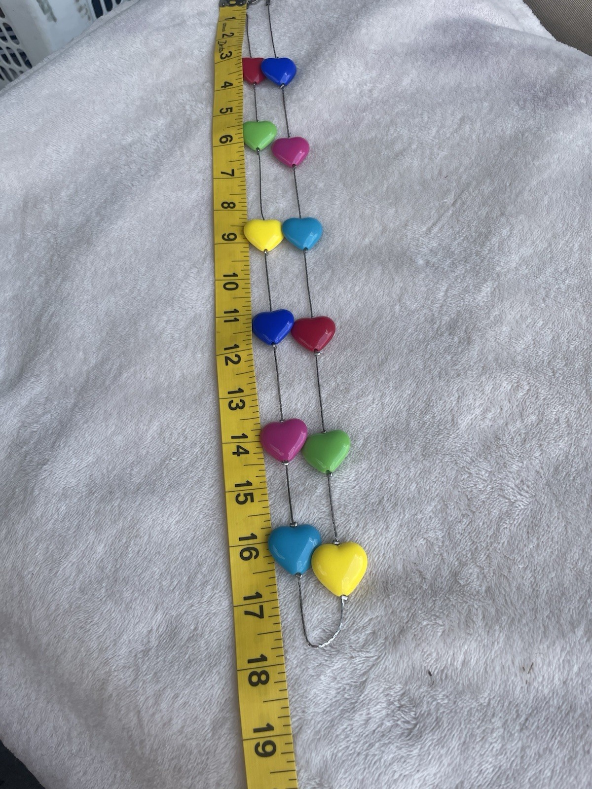 Boho Multi-Color Charm Necklace Resin Hearts Silver Tone 17 Inch