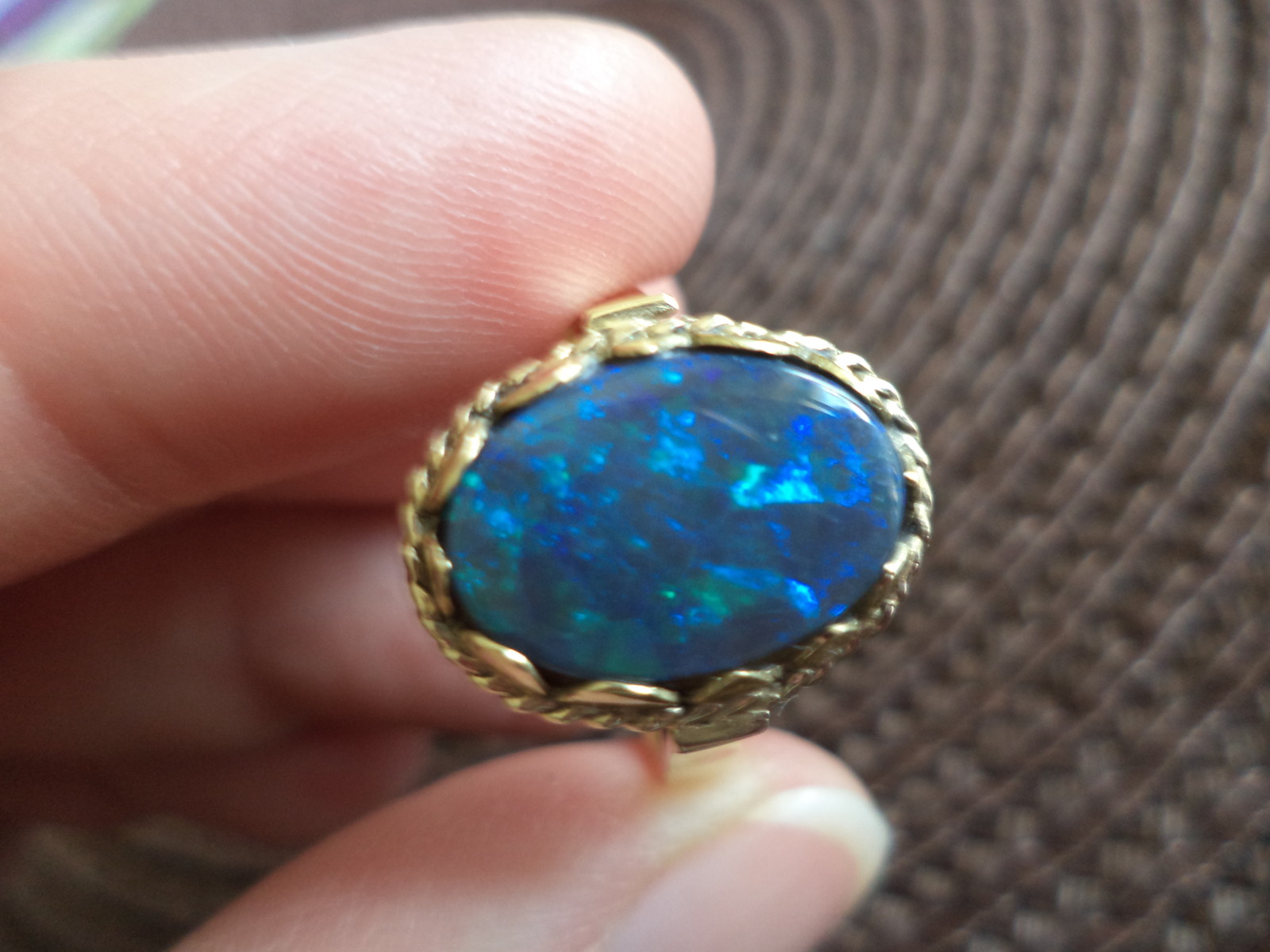 7 1/4 Vintage 14k APPROX 14×10 AUSTRALIA BLACK OPAL Ring