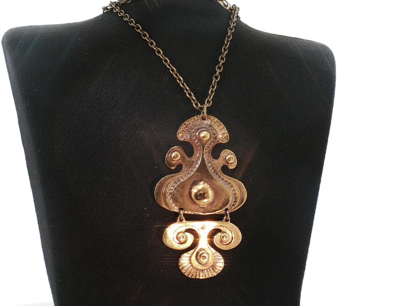 Vintage Seppo Tamminen Finland Modernist Necklace Signed Bronze Abstract Pendant