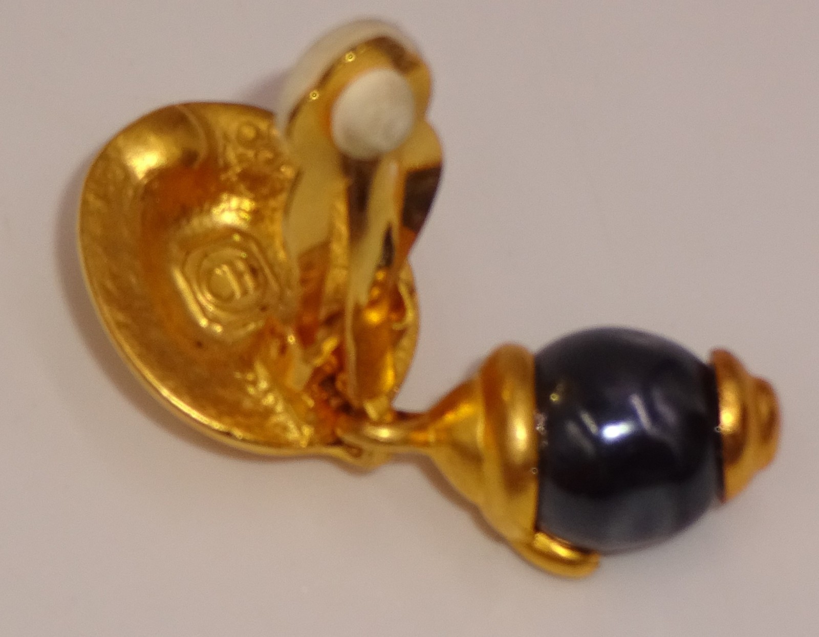 Vintage 1980s 1990s CH Carolina Herrera Gold Tone & Blue Clip On Earrings Marked