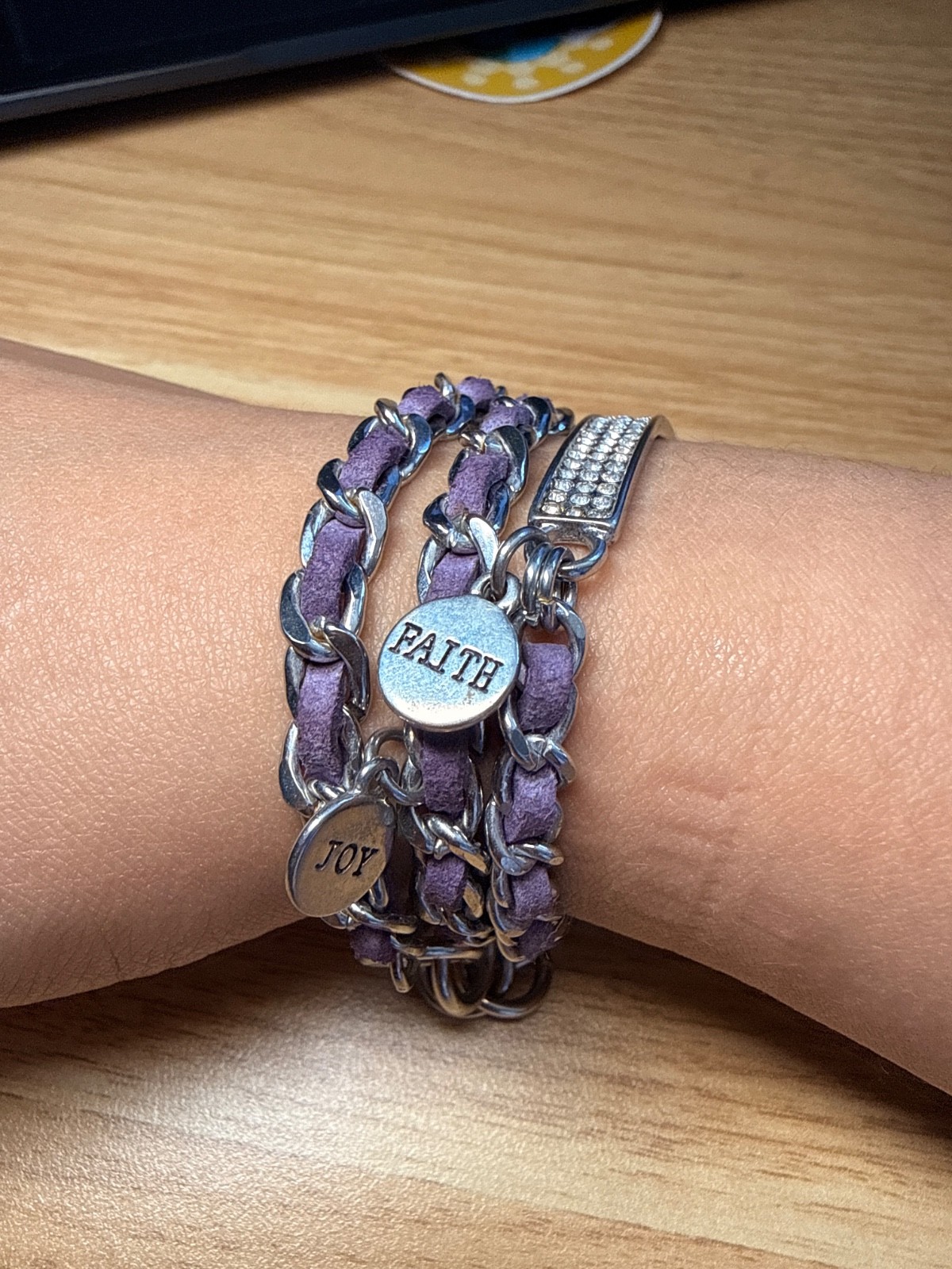 Vintage Bracelet wrap leather purple faith hope love G81