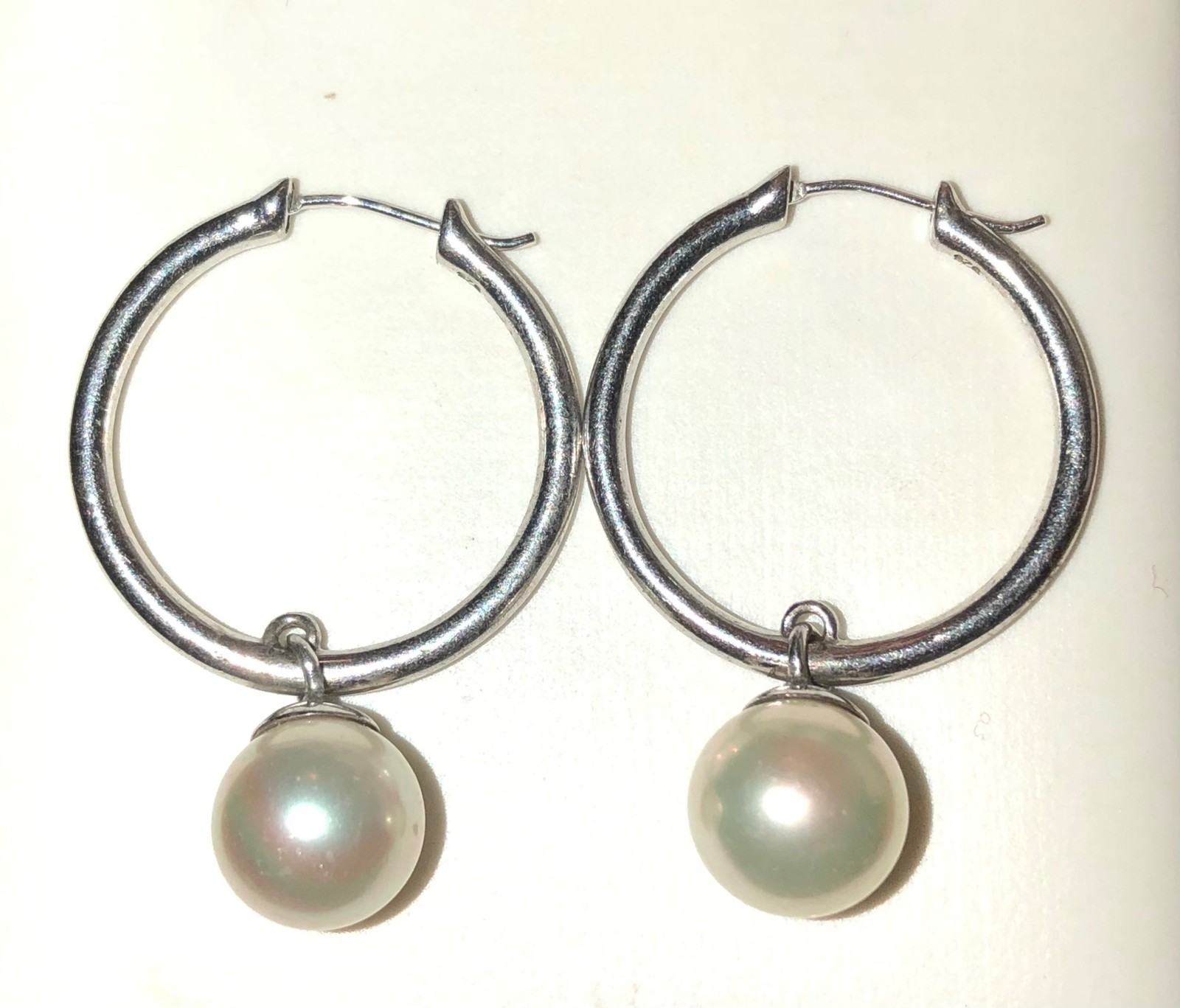 Sterling Silver Hoop Earrings 10mm Pearls 14k Wires Vtg