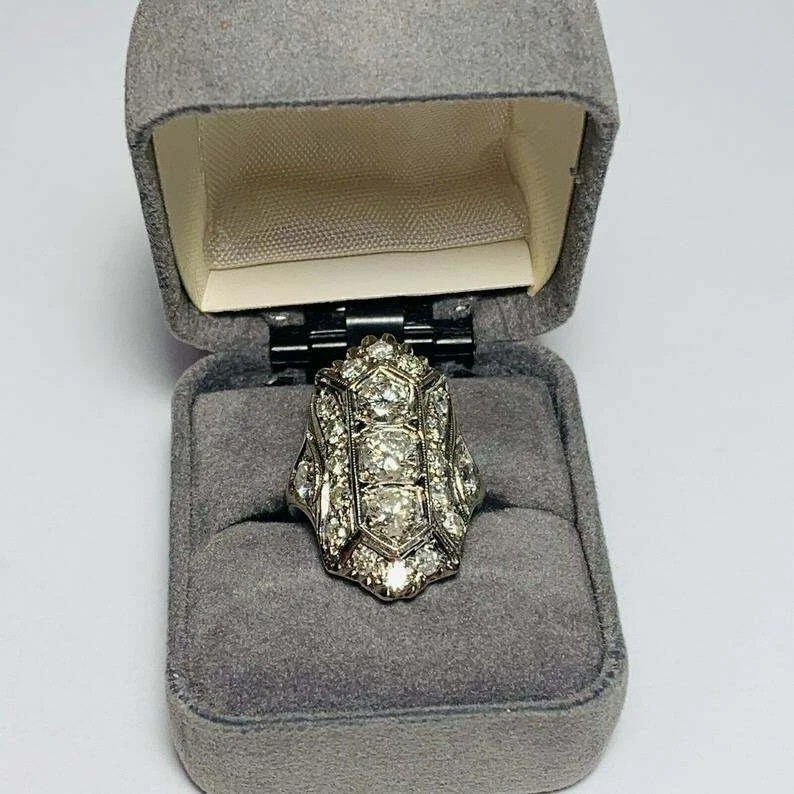 Art Deco Style Round Cut Lab Created Diamond Filigree 925 Silver Engagement Ring
