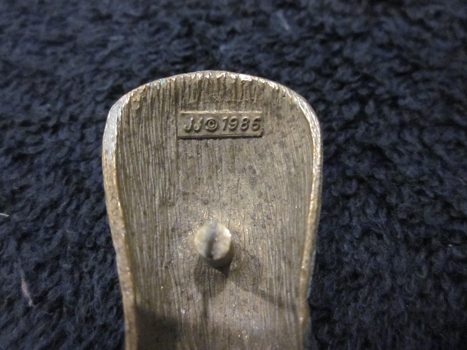 J J Jonette Signed Pewter Tiki / Indigenous / Islander / African Brooch Vintage