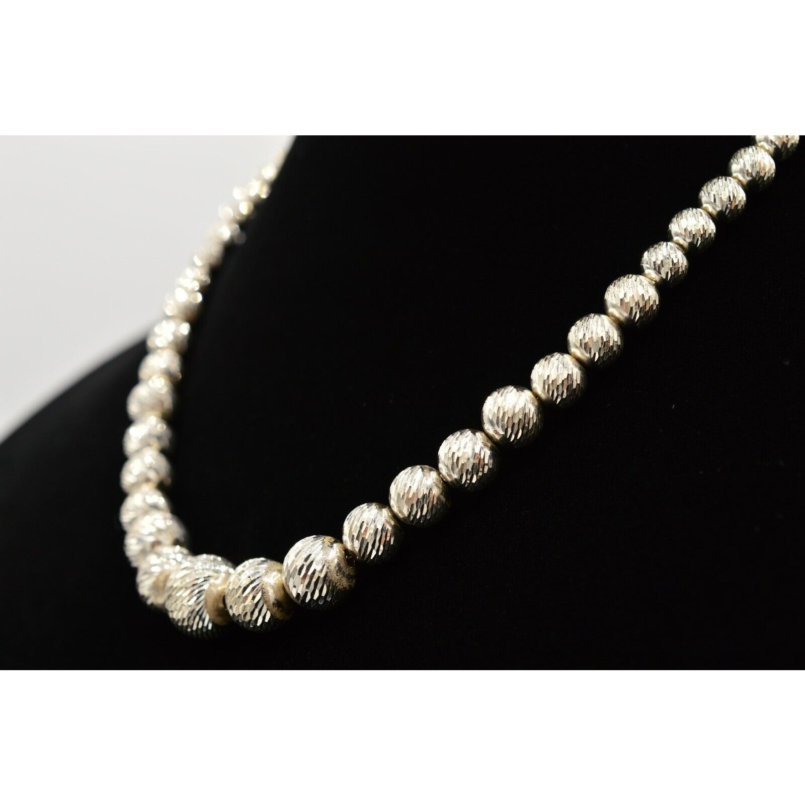 Vintage Statement Collar Necklace Chain Beaded Silver Non-Magnetic Metallic BinM