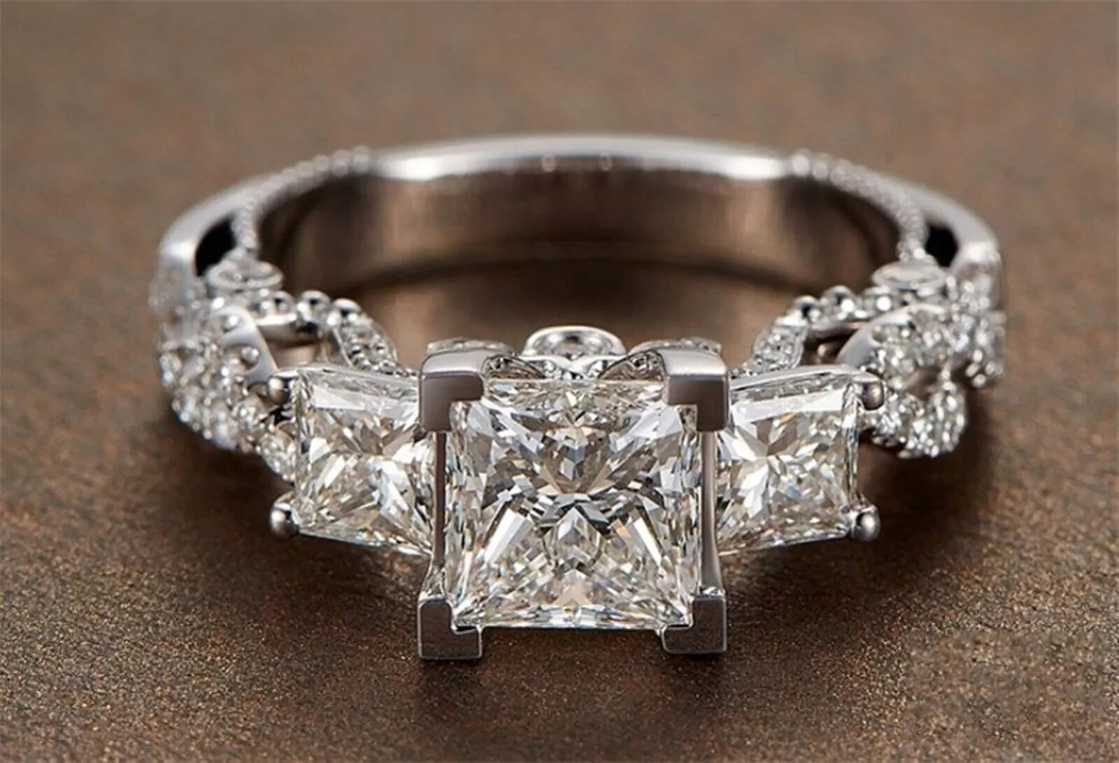 1.75Ct Princess Lab Created Diamond 14K White Gold Finish Anniversary Gift Ring