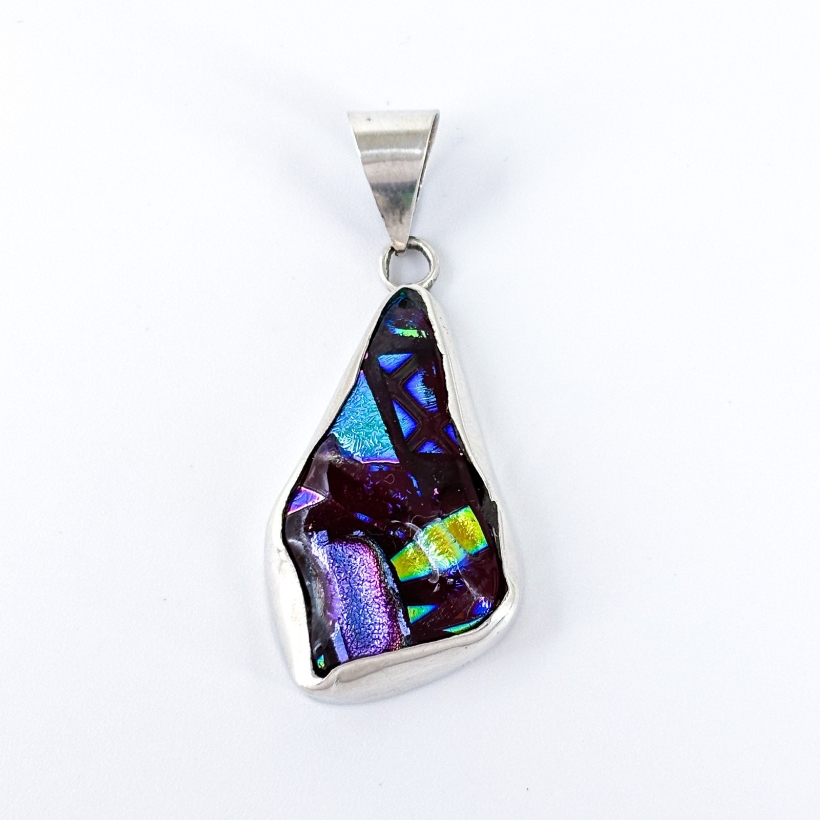 Vintage Sterling Silver 925 Dichroic Glass Pendant | Abstract Modernist Design