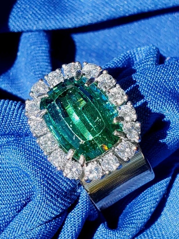 EARTH MINED Sea foam Blue Green PARAIBA Tourmaline DIAMOND Designer Deco Ring