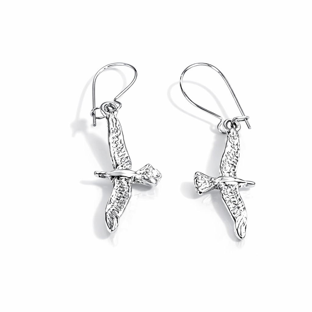 Vintage Sterling Silver Seagull Dangle Earrings | Cast Bird Design .925 | 10mm