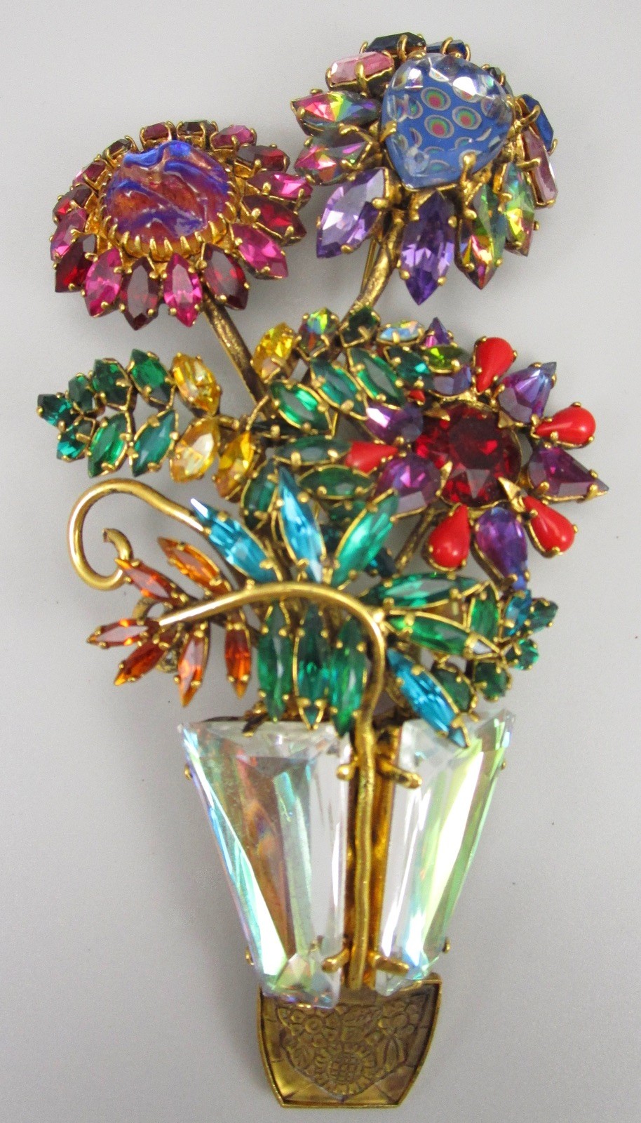 RARE HANNA BERNHARD FRANCE OVERSIZED 6″ FLOWER BOUQUET BROOCH PIN