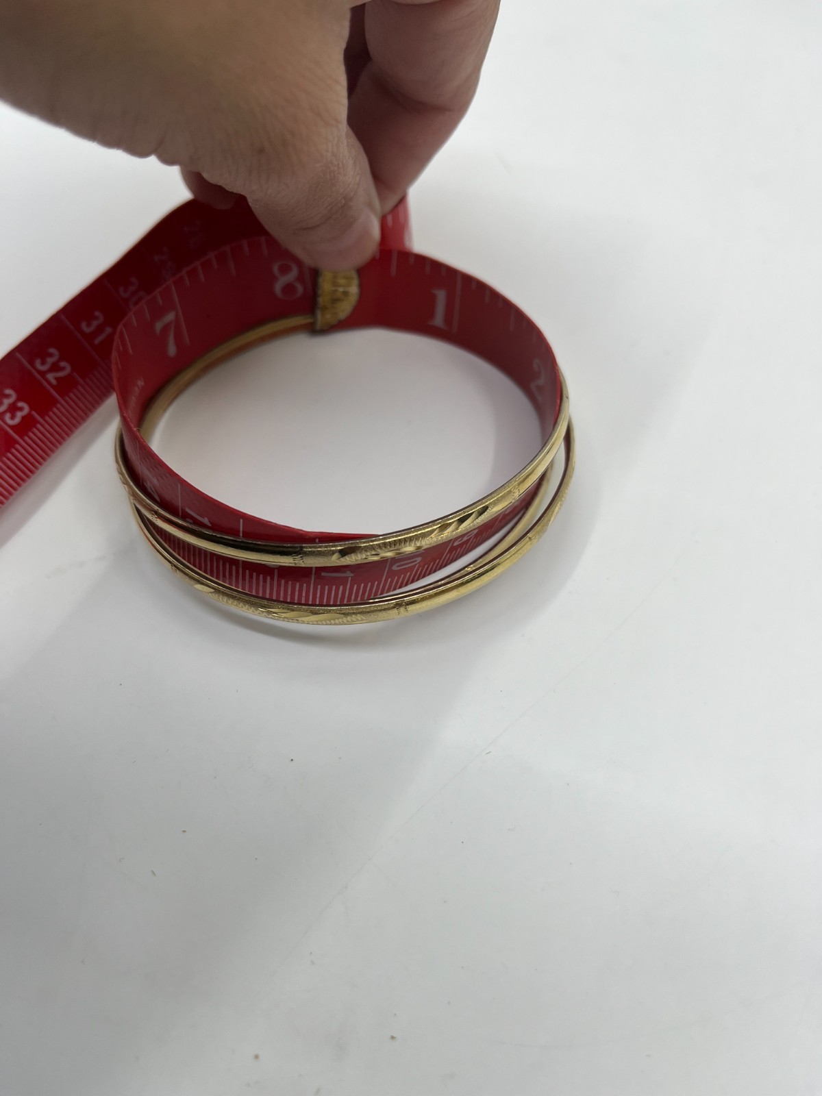 Vintage Gold Tone Bangle Bracelet Set 3 Etched Stackable Bangles Thin Slip On 8″