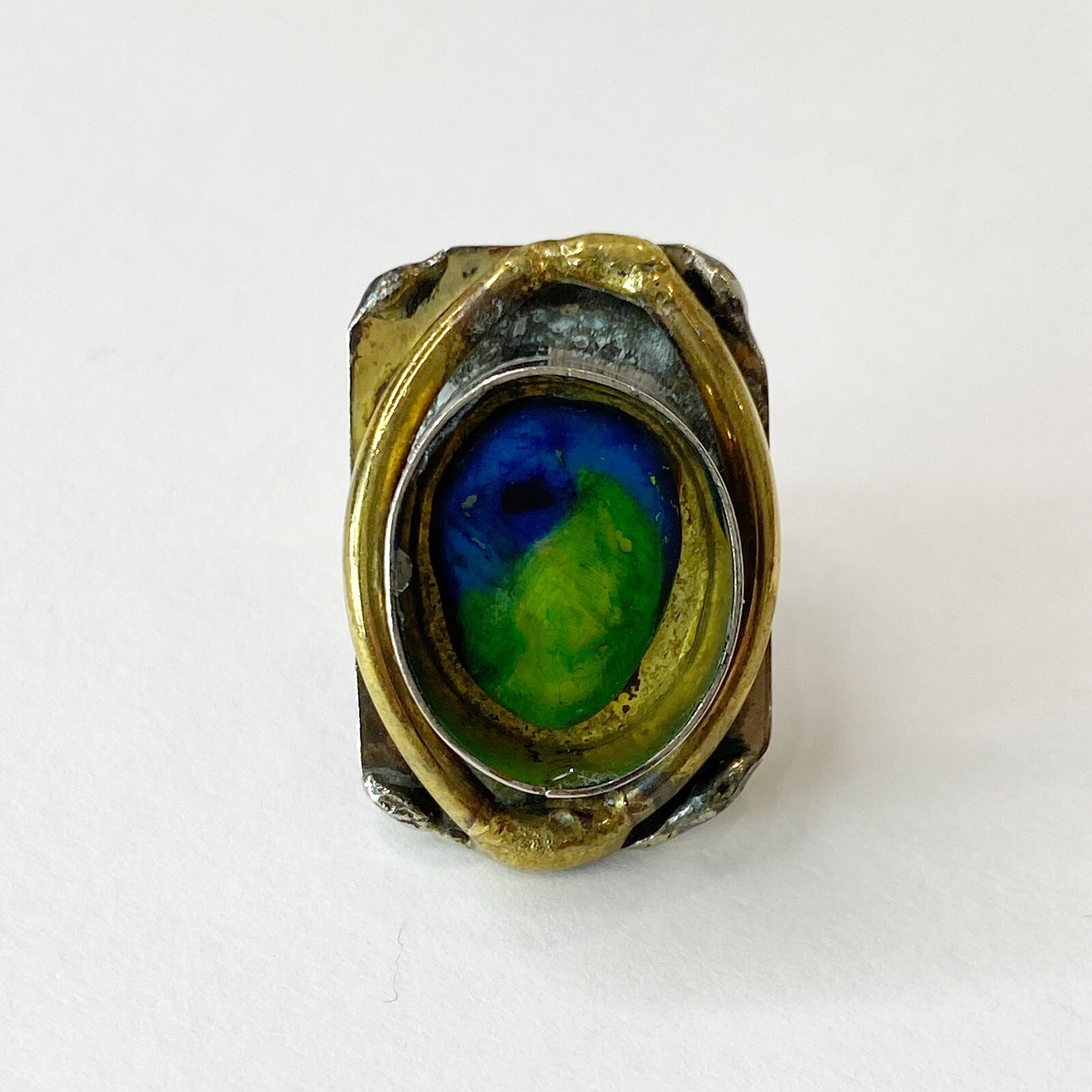 Latappy French Vintage Brutalist Adjustable Statement Ring Resin Mixed Metal HTF
