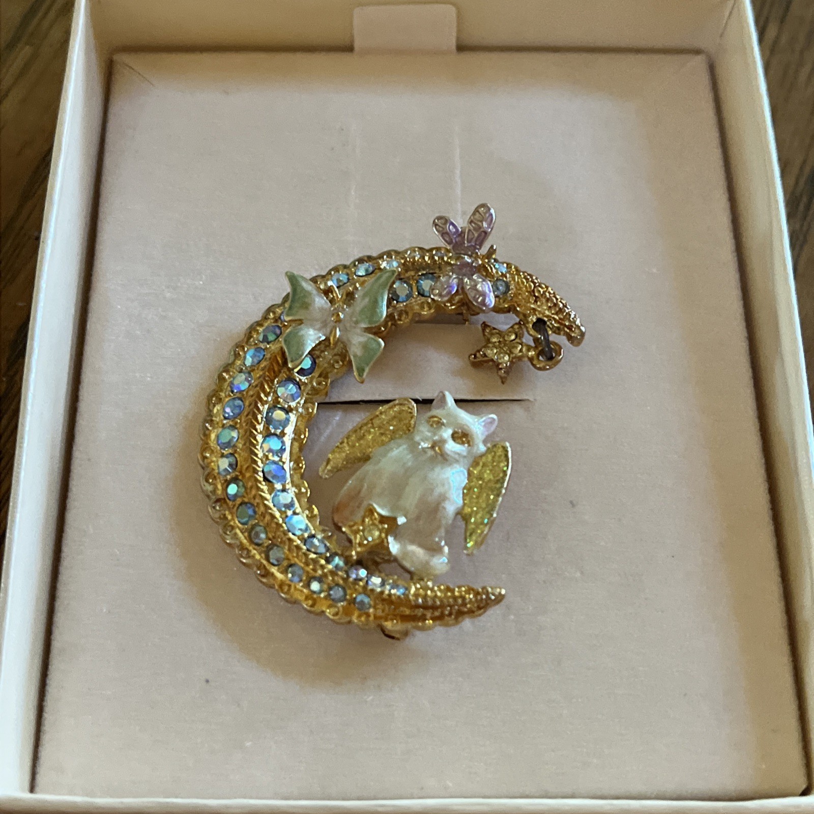 Kirks Folly Crescent Moon Cat Angels Insects, ￼Hourglass Brooch Gold Tone E2