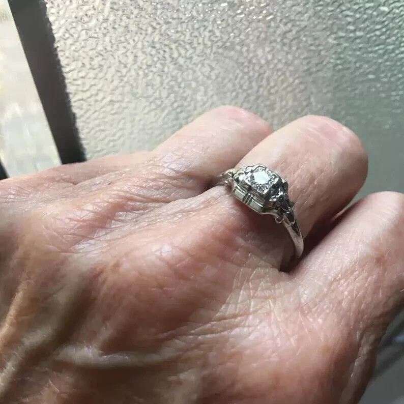 Round GRA Moissanite Vintage Art Deco Engagement Ring 14K White Gold Plated 925