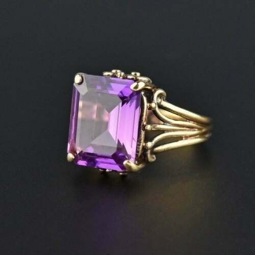 Art Deco 5.10 Ct Purple Diamond Vintage Wedding Ring 14K Yellow Gold Finish