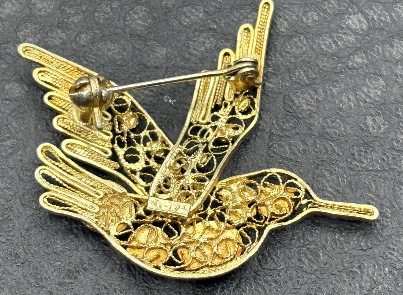 VTG Hummingbird Brooch Vermeil 925 Sterling Silver Turquoise Coral Blue Enamel