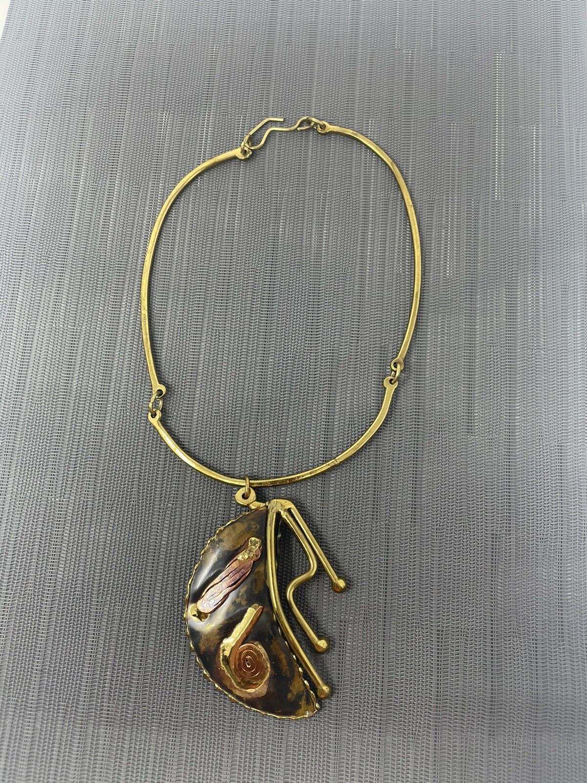 VTG South African Mixed Metal Choker Necklace Brass Copper Brutalist Modernist