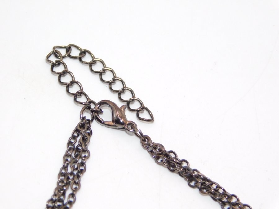 B425-VINTAGE NECKLACE~BLACK CHAINS/FAUX PEARLS/PINK/LAVENDER BEADS~16″-17.5″