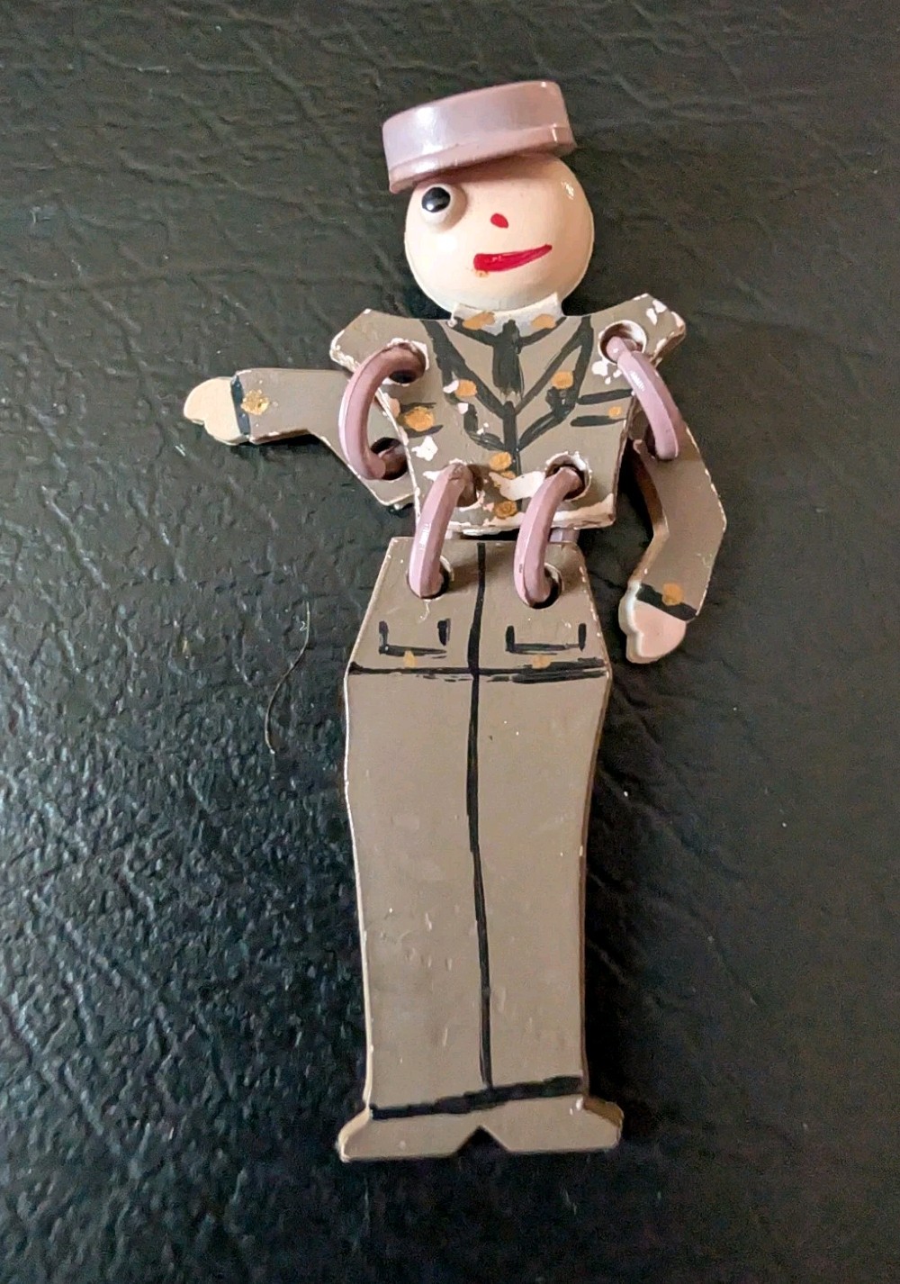 Vintage Celluloid Army Soldier Pin ARTICULATED WWII “Sweatheart” Brooch 1940’s