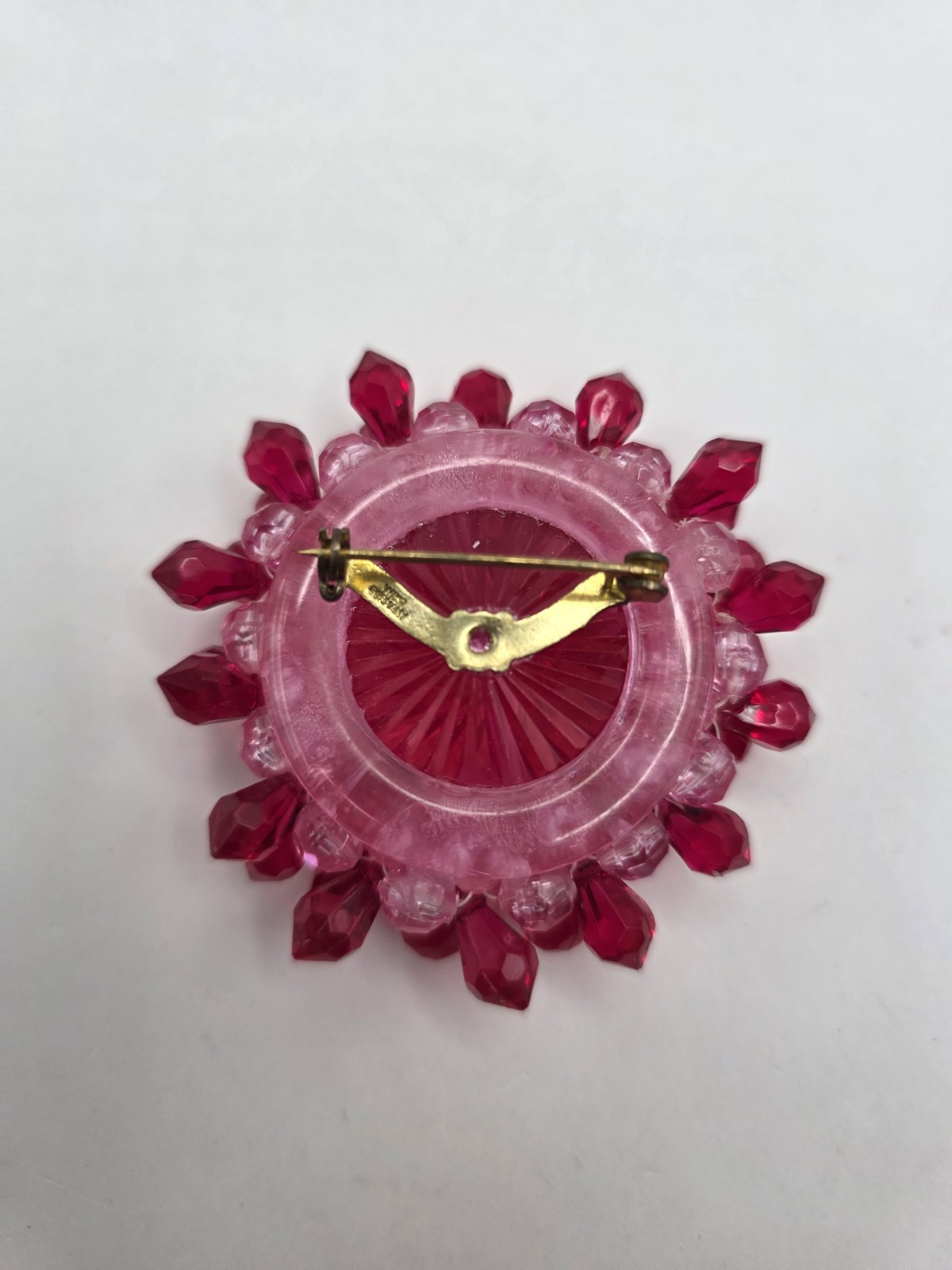 Vintage West Germany Beaded Acrylic Brooch & Earrings Pink