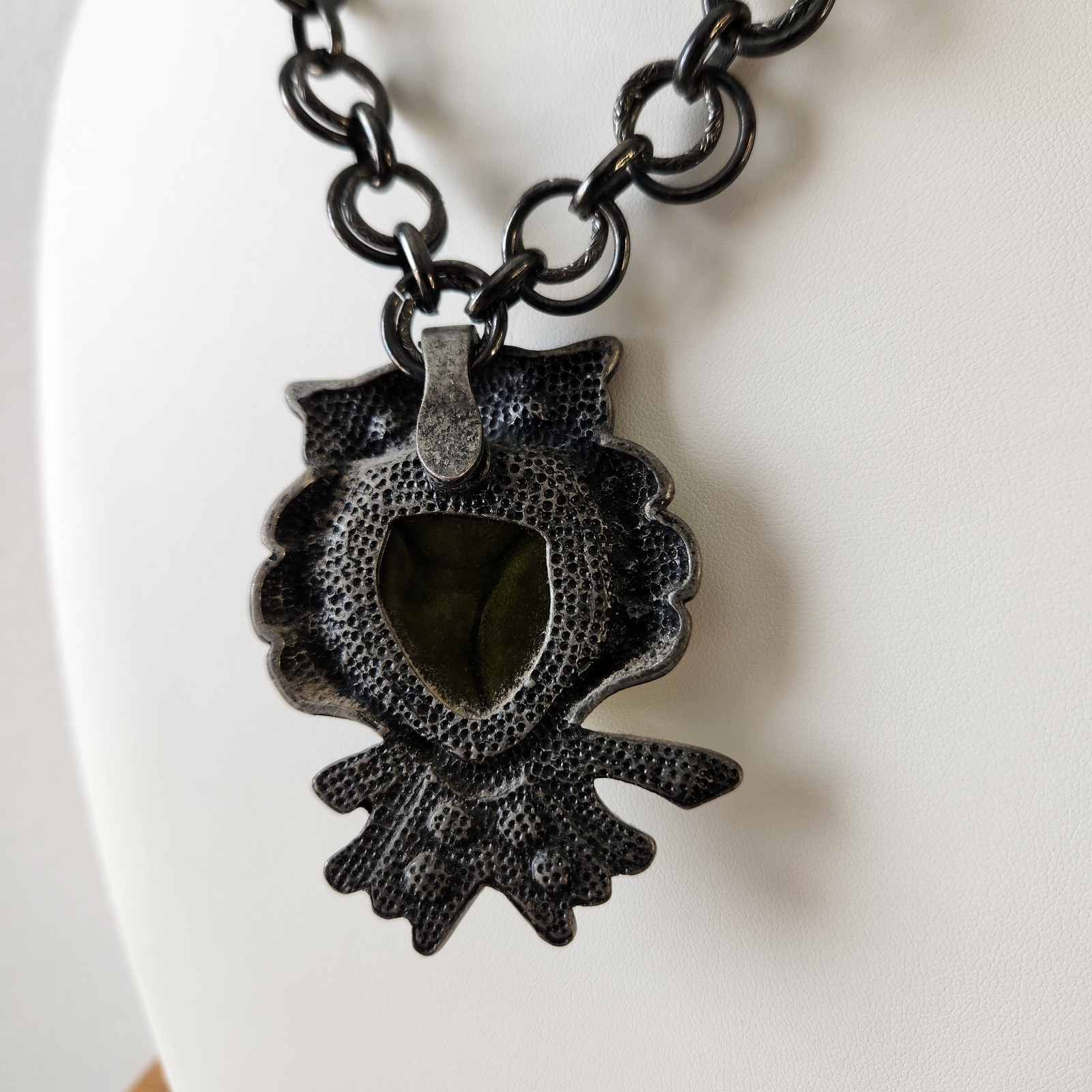 Vintage Semi Precious Uncut Citrine Semi Stone Pearl Gemstone Goth Owl Necklace