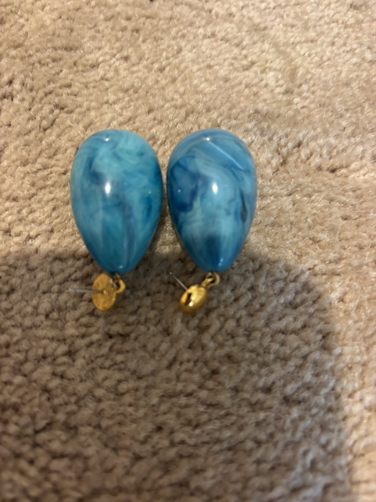 Vtg YSL Yves Saint Laurent BLUE EGG SHAPED MARBLE EARRINGS