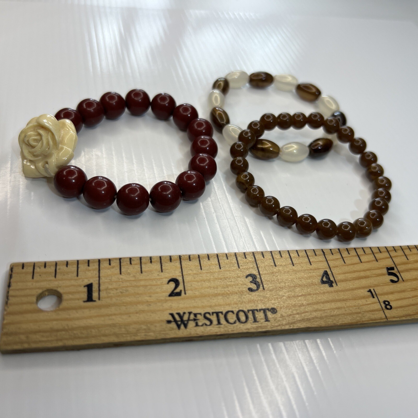 Lot Brown Red Beaded Acrylic Resin Celluloid Lotus Flower Retro Bracelets