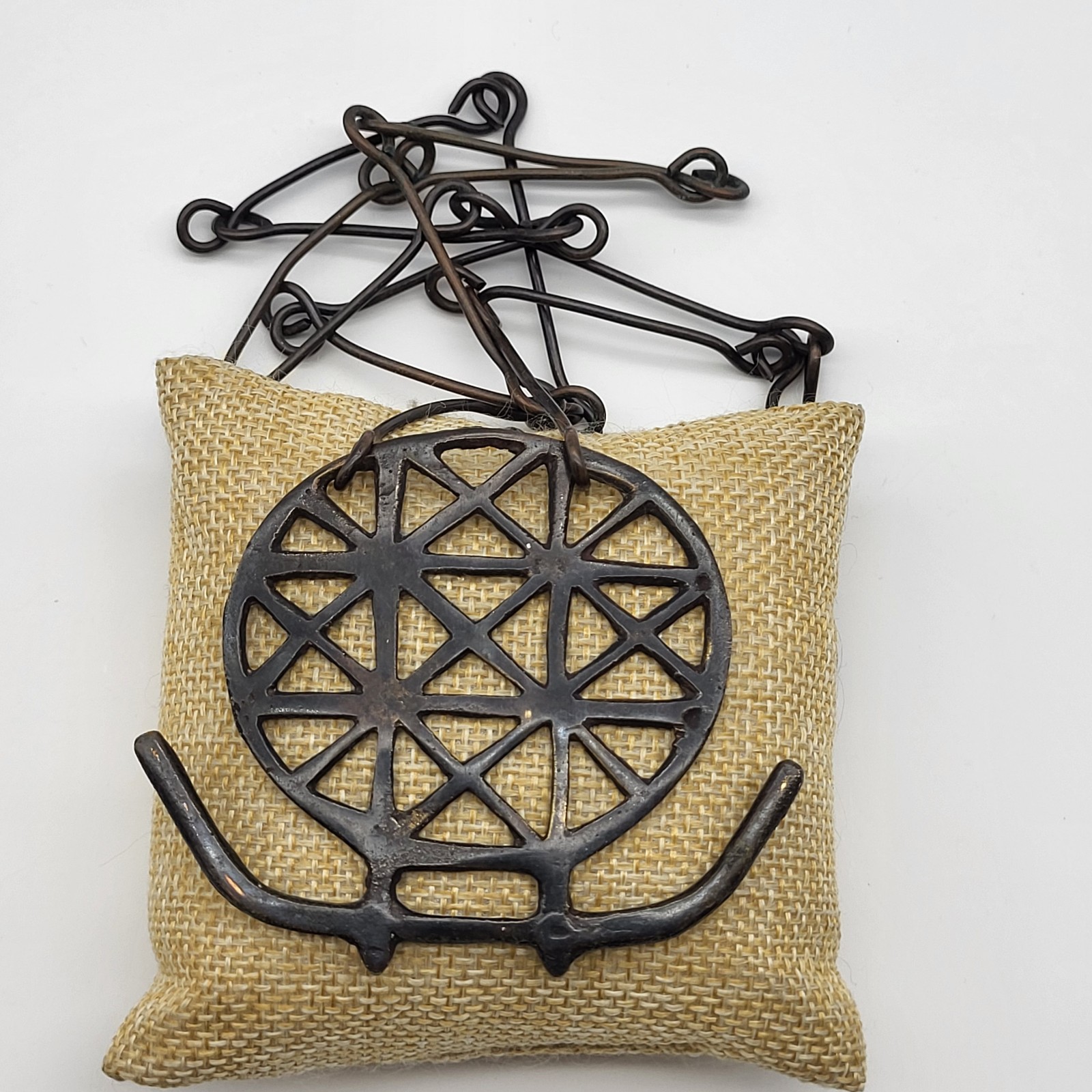 Antique Wrought Iron Artisan Necklace Bold Geometric Estate