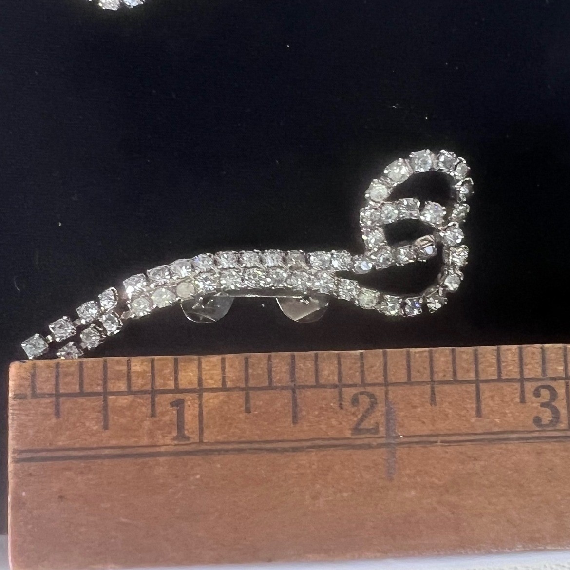 Vintage MUSI Clear Rhinestone Scroll Shoe Clips Silver Tone Pair Mid Century